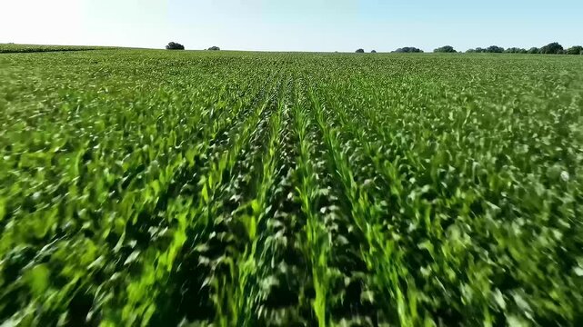 Aerial agriculture background of cornfields with visible planting symmetry and healthy crop