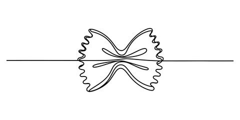Single line art drawing of a farfalle bow tie pasta shape © SHANTO