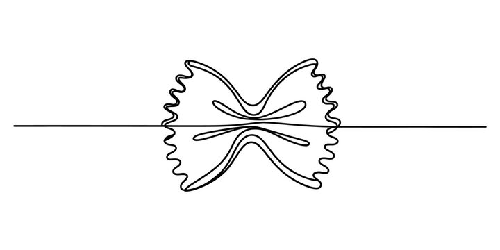 Single line art drawing of a farfalle bow tie pasta shape