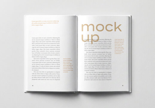 Open Hardcover Book Mockup Top View With Two Blank Pages for Editorial Layout Presentation