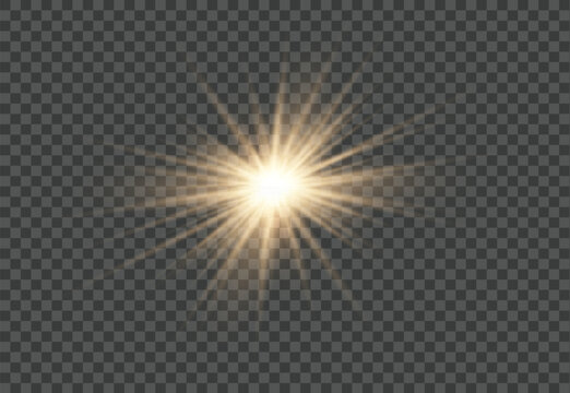 Golden Sunshine Flash PNG Transparent with Bright Lens Flare, Radiant Optical Glow, Starburst Rays, Abstract Background Design.