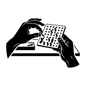 Hands placing small pegs into a board game