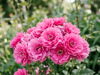 Fototapeta premium Vibrant cluster of pink phlox flowers blooming beautifully in a lush summer garden with soft bokeh background.