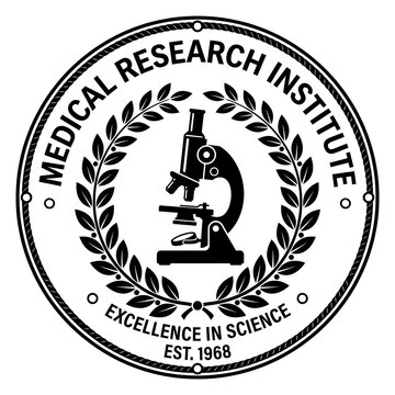 Medical research institute logo with microscope and laurel