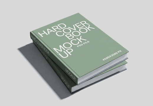 Stacked Hardcover Books Mockup in Perspective View for Cover and Spine Design Presentation