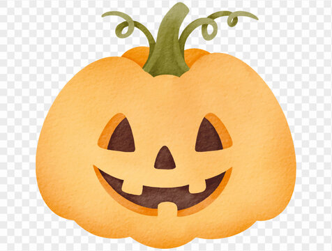 Watercolor smiling jack o lantern pumpkin Halloween illustration Vector.