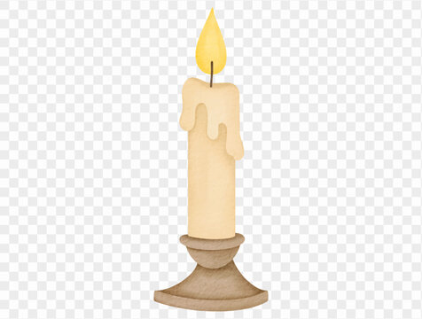 Watercolor burning candle warm light illustration Vector.