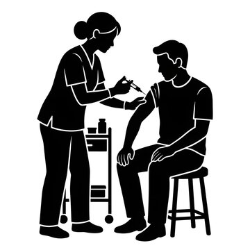 Nurse giving a vaccine injection to a man in a clinic