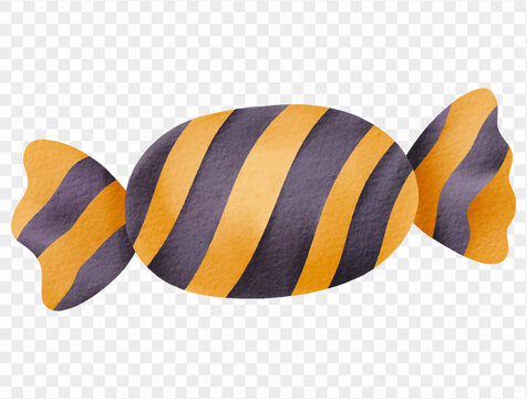 Watercolor orange striped wrapped candy sweet illustration Vector.