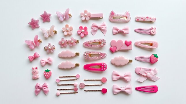 pink hair clips in various cute shapes