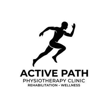 Running man silhouette logo for physiotherapy clinic