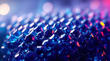 Obraz premium Abstract geometric shapes, vibrant blue hues dominate, creating futuristic texture. Light reflects off facets, depth emphasized.