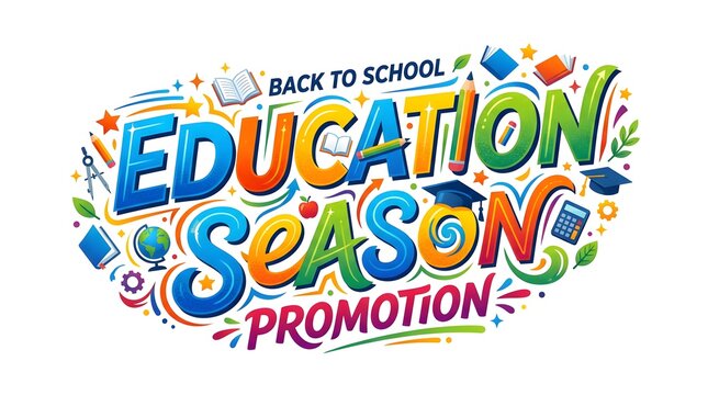 Colorful back to school promotional design featuring vibrant typography and educational decorations. Perfect for seasonal campaigns, classroom events, learning, and school marketing materials.