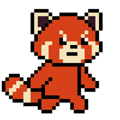 Fototapeta premium Cute walking red panda 8-bit pixel art character sprite for games