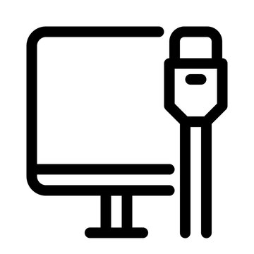 Computer Monitor USB Cable Line Icon