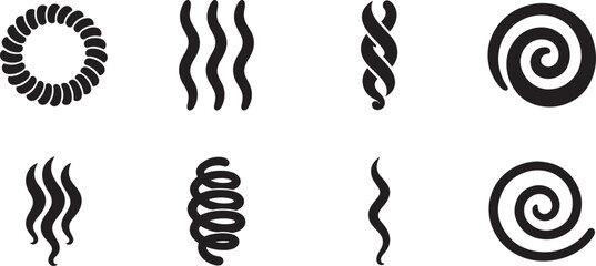 Fototapeta premium Solid filled ringlet hair pattern icon set with elegant curly textures for beauty and decorative design.