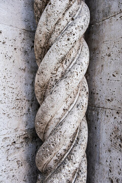 Travertine column on the facade of Chiesa di San Francesco in Ascoli Piceno, Marche, Italy