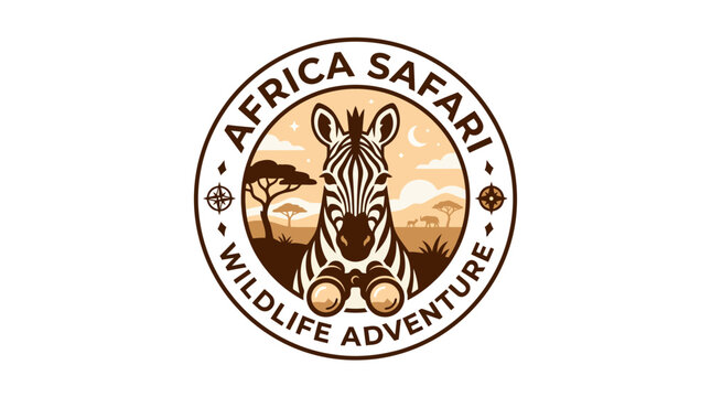 Circular Africa safari emblem with a centered zebra head.