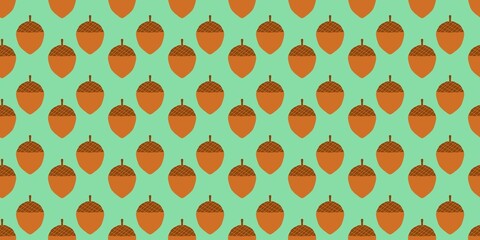 Seamless vector pattern featuring stylized acorns on a light mint green background. © Mr. Han Han