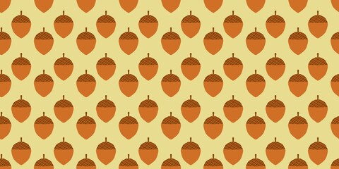 Seamless autumn pattern with cute acorns on light yellow background. Perfect for Thanksgiving wrapping paper, textile, and fall season wallpaper. © Mr. Han Han