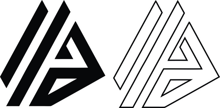 Geometric triangular with parallel lines in solid black and white outline versions on white