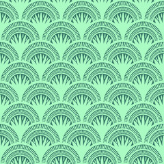 Tradition oriental japanese fan motif, art deco fish scale pattern in shades of green. Design for wallpapers, textiles, and decorative backgrounds. © เทรเวอร์ ทรี