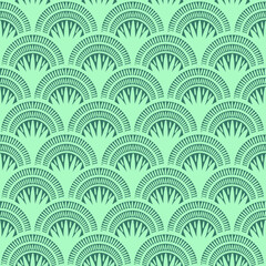 Tradition oriental japanese fan motif, art deco fish scale pattern in shades of green. Design for wallpapers, textiles, and decorative backgrounds. © เทรเวอร์ ทรี