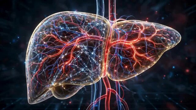 3D animation of human liver nutrient absorption and metabolic process