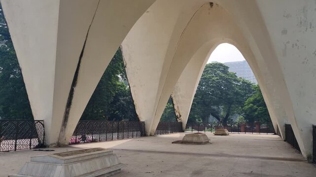 Three Leaders' Shrine in Shahbag, Dhaka, Bangladesh, the historic mausoleum of A. K. Fazlul Huq, Huseyn Shaheed Suhrawardy, and Khwaja Nazimuddin, honoring three influential political leaders