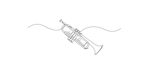 Obraz premium Continuous single line drawing of a trumpet musical instrument