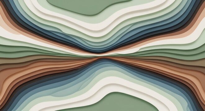 A symmetrical abstract illustration of layered earthy tones creates a natural pattern.