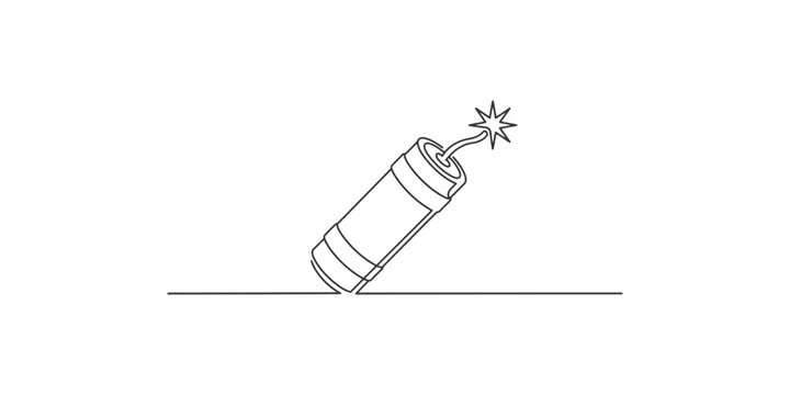 Continuous line drawing of dynamite stick with lit fuse
