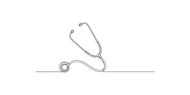 Continuous single line drawing of a medical stethoscope for doctor checkup and healthcare equipment concept
