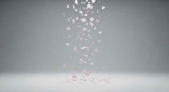 Pink and white confetti falls from above onto a surface