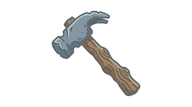 Primitive Stone Hammer with Wooden Handle Illustration