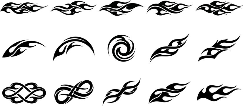 Tribal Flame Decal Silhouette Vector Set