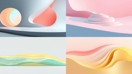 Fototapeta premium Abstract backgrounds, soft colors, smooth shapes. Minimalist design, gentle curves, pastel tones dominate composition. Modern aesthetic.