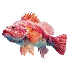 Fototapeta premium Abstract Low Poly Red Rockfish Illustration On Isolated White Background