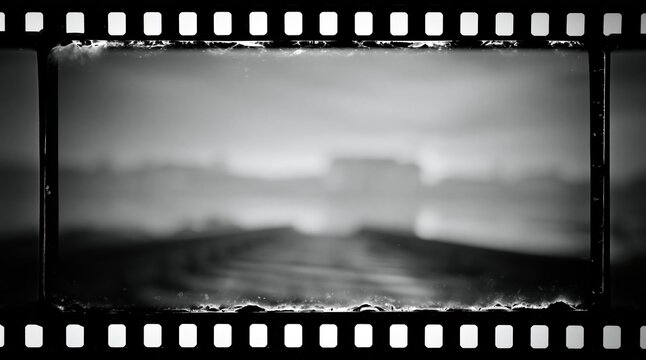 Vintage film strip with moody abstract landscape background