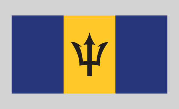 Vector illustration of the national flag of Barbados featuring vertical blue and yellow bands with the iconic broken trident symbol. Clean flat design icon representing the Caribbean island nation .