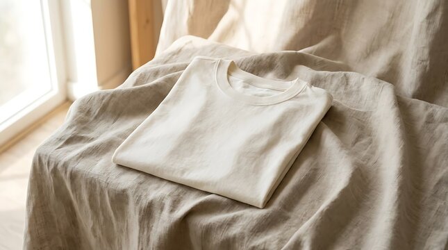 White cotton bedding sheets neatly folded on bed.