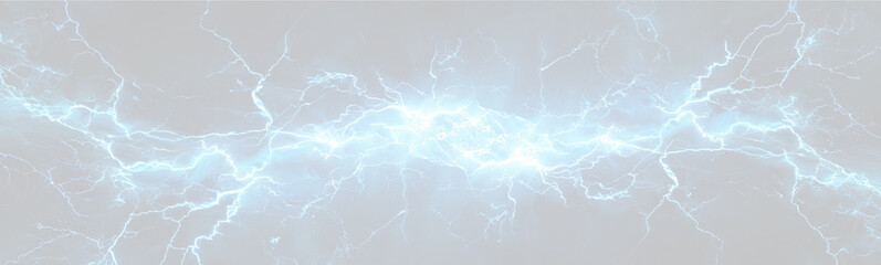 Electric blue lightning bolt striking across a light gray background, creating a dynamic and energetic visual effect with intricate details of electrical discharge ©  Error404