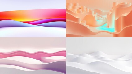 Fototapeta premium Abstract landscapes, soft gradients, flowing forms. Pastel colors dominate, creating calm visual experience. Minimalist design, smooth textures.
