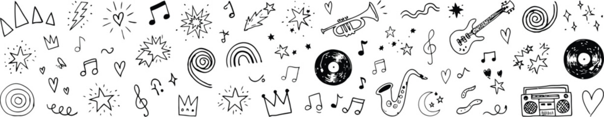 Black and white hand drawn music and celebration doodles music notes © MDSHAHIN