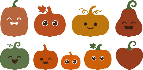 Fototapeta premium Colour pumpkin collection adorable autumn pumpkins for fall decorations and seasonal designs