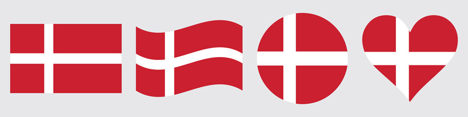 Minimalist circular Denmark country flag vector icon isolated on white background. Waving flag of Denmark in vector format. Realistic or stylized flowing ribbon banner icon representing the Danish  © NOVA STOCK