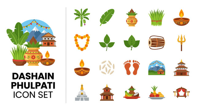 Dashain and Phulpati Festival Icon Set