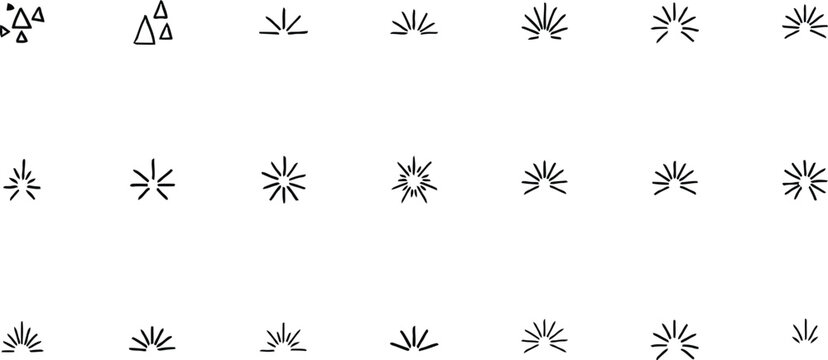 Collection of hand drawn black triangles and sunburst starburst