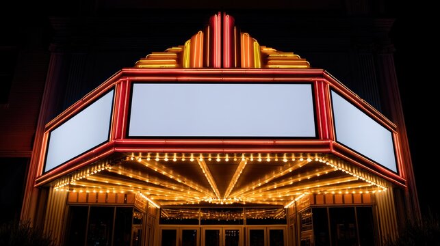 Vintage cinema marquee at night