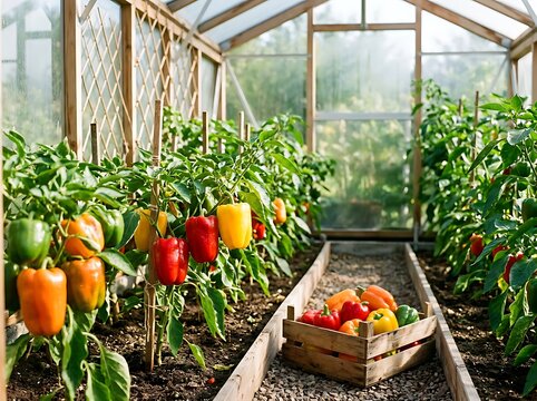 Fresh organic vegetables in woven basket on garden table.
